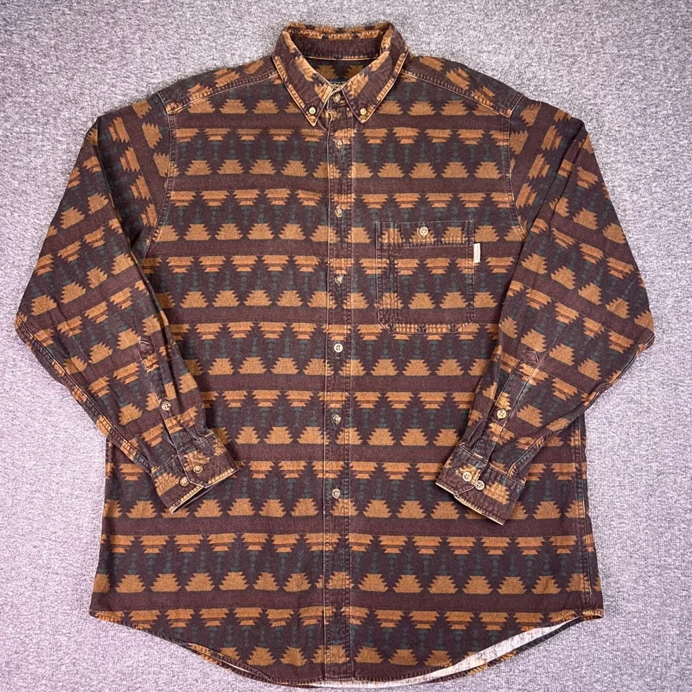 Woolrich Shirt Mens XXL Brown Southwestern Flannel Rugged Outdoor Aztec Western‎